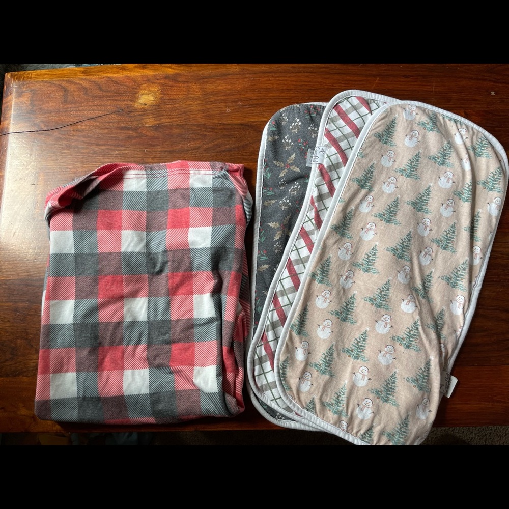 Copper pearl burp cloths and car seat cover